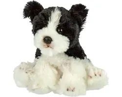 Suki Gifts Pluche knuffeldier hond - Border Collie - zwart/wit - 13 cm