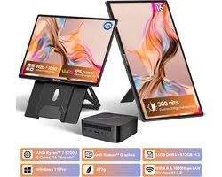 Blackview MP100 Mini PC + Table 9 Moniteur Portable Set - 16GB DDR4 512GB SSD - AMD Ryzen 5 7430U jusqu'à 4,3GHz - Windows 11 Pro - WiFi 6 BT 5.2 - 4K UHD RGB - 16 Inch FHD USB-C HDMI Plug & Play - Zwart