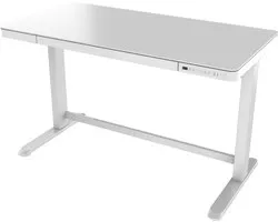 Euroseats Zit/Sta bureau 2x USB aansluiting. Uitvoering wit met wit glazen topblad 120x60