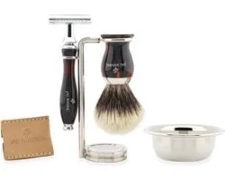 Handgemaakt classique Hommes Rasoir avec sécurité double Razor Edge, Tip Pure Silver original Blaireau, support et rasage parfait Bowl Set cadeau