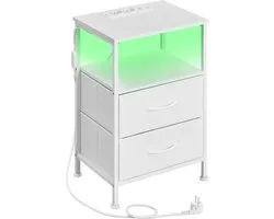 SONGMICS LGS302WH03 - Table de chevet avec éclairage LED - multiprise intégrée - 2 tiroirs et 1 compartiment ouvert