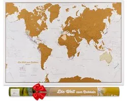 Kraskaart Wereld - Reiskaart Poster - Reisplanning Visualiseren - Goudkleurige Coating - 84 x 59 cm - Meerkleurig