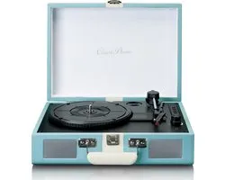 Classic Phono Retro Platenspeler - Vinyl Koffer met Bluetooth - Auto-stop - TT-110BUWH - Blauw Wit