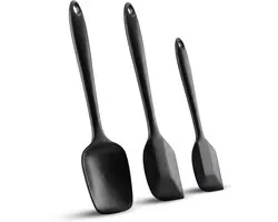 HI NATURE™ Spatel set 3 stuks - Spatel silicone - Siliconen spatel set BPA vrij - Spatelset - Keukenspatel - Pannenlikker - Bakspaan - Keukengerei set | hittebestendig - Anti-aanbak - Keuken gerei (Zwart)