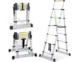 Telescopische ladder, vouwladder, antislip aluminium ladder, multifunctionele ladder, uittrekbare ladder, A-frame, 6 + 7 sporten, 150 kg draagvermogen