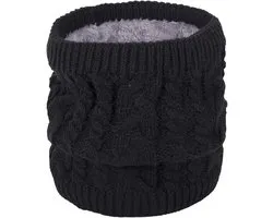 Winter nekwarmer - Warme nekwarmer - Unisex - Gestructureerde gebreide dubbellaagse nekwarmer - Ideaal voor fietsers, motorrijders en skiërs - Zwart