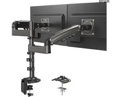 Supports doubles pour moniteurs HUANUO pour écrans LCD/LED 13"-32", bras à ressort à gaz réglable en hauteur avec rotation à 360°, 2 options de montage, VESA 75/100