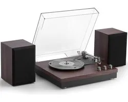SNJY® Platenspeler Bluetooth - Platenspeler met Speakers - CD Speler - Externe Luidsprekers - 3 Snelheden - Donkerbruin