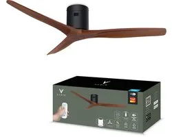 Varin® Smart Plafondventilator - Walnoot - Tuya Wifi - Lange bladen - Ø 132cm - 6 snelheden - Super stil 20dB - Met afstandsbediening en app - Ventilatorkachel - Ventilatoren plafond - Plafondventilator - Plafond ventilator slaapkamer