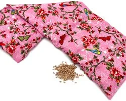 Sac de noyaux XL Met Pit! – Housse lavable - Blé doux/inodore – Coussin en grains – Fabriqué en BE/NL – Oiseaux en fleurs roses