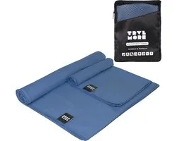 TRVLMORE Microvezel Handdoek - Set van 2 - S (40x80CM) & L (76x150CM) - Sneldrogende Reishanddoek - Strandlaken - Badlaken - Donkerblauw