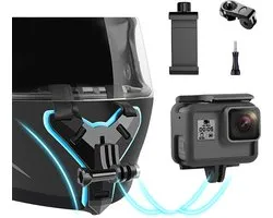 Helm Mount voor Motor en Fiets • Geschikt voor GoPro en Alle Action Camera's • Gratis Telefoonhouder • Helm Strap • Telefoon Ook Mogelijk