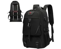 MODFU Uitbreidbare Reis Rugzak / Backpack – 60L – 32x21x53 cm – Met Schoenenvak & USB Poort – 17 Inch Laptopvak – Als Handbagage – Voor Werk & Reis – Polyester – Zwart