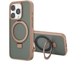 Accezz Hoesje - Geschikt voor Apple iPhone 15 Pro - Ring Stand Backcover geschikt voor MagSafe - Bruin