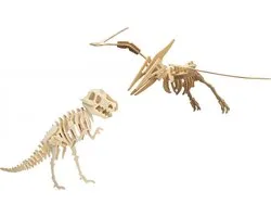Houten 3D dieren dino puzzel set - T-rex en Pteranodon - Speelgoed bouwpakketten - kinderen