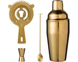 Cocktail Set - 4-Delig - Cocktail Shaker - Luxe Cocktailset - Barset - Complete Cocktailset - Bartender Barset - Met Cocktailzeef, Barlepel en Barmaatje - Luxe Cadeauverpakking - 500 ml - Goud