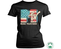 MTV Dames Tshirt -M- Distressed USA Flag Organic Zwart