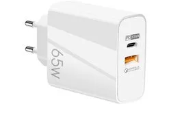 65W USB-C + USB - GaN Snellader - Dual Port PD 33W & QC 3.0 - Universele Laptop en Smartphone Oplader adapter lader - wit