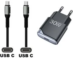OneOne 30W snellader + 0,25m sterke USB C naar C kabel. GAN lader. PD PPS oplader adapter past op Universeel Bang & Olufsen, Blackview, Beats, Boox (ONYX), Canon, DJI, Fuji FujiFilm, Gigaset, GoPro