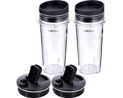 16oz Blender Cup Set - 6 stuks Vervangende onderdelen Compatibel met Geschikt voor Ninja Single Serve Cup met deksel en afsluitdeksel Compatibel met Nutri Ninja-serie Geschikt voor QB3000 BL770 BL780 BL660 BL740 BL810 Blenders