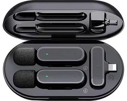 Repus - 360° HD Draadloos Lavalier Dubbel Mini Microfoon + Oplaad Case - Set van 2 Mic - Plug & Play - Opname - Livestream - Vlog - Audio - Video - TikTok - Dasspeld Microfoon - Geschikt voor IOS Apple - Lightning Kabel