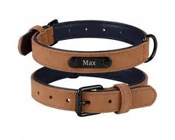 Gepersonaliseerde Hondenhalsband met Naamplaatje | Luxe Halsband met Naam Gravure | Bruin | Maat S | Leren Halsband met Metalen Naamplaatje | Verstelbaar & Comfortabel | Petshop Seven