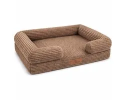 By Cee Cee Orthopedische Hondenmand 80 X 55 Cm – Geschikt Als Benchkussen & Hondenbed - Hondenmand Met Wasbare Hoes – Ribstof - Voor Kleine Honden - Bruin - Cooper