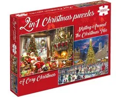 Puzzles de Noël - Un Noël chaleureux + Patinage Around du sapin de Noël - 2 x 1000 pièces 68 x 49 cm (l x h) - Puzzles Tucker's Fun Factory