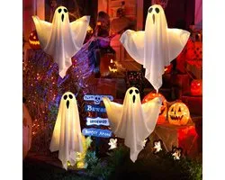 Halloween Ghost Decoraties - met LED-Verlichting - Wit Hangende Spookdecoraties - voor Feest, Patio, Deur, Raam, Boom, Veranda, Thuis, Gazon en Muur - 1 Stuk