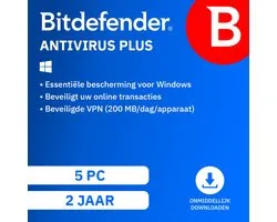 Bitdefender Antivirus Plus - 24 Mois - 5 Appareils - 1 Utilisateur - Néerlandais - Windows Téléchargement