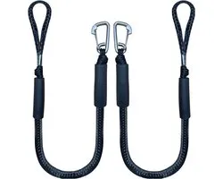 Landvast Bootuitrusting - 2ST. - 4FT (Uitrekken 1.2 - 1.7M - Aanlegtouw voor boten) - Flex Rope Landvast Bootuitrusting - Boottouw - Aanmeerlijn - Voor boten, kajak, jetski, pontoon, kano - Zwart