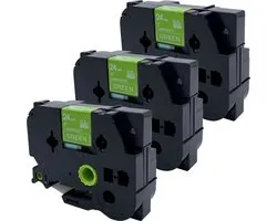 DULA Brother Compatible label tape- Tze-755 - 3 cassettes - Brother P-Touch - Wit op groen - 24mm x 8m