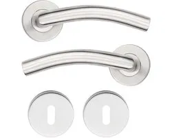 1 Set Stainless Steel Matt Brushed Door Handle Set Door Fitting for Room Doors with Keyhole (Standard Hole) Fitting