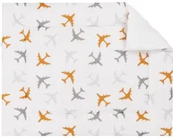 BINK Bedding Boxkleed Planes Oker 80 x 100 cm - vulling fiberfill 400 grams - speelkleed - parklegger - katoen - vliegtuig - geel - lichtgrijs - donkergrijs - wit