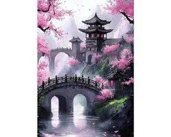 NEWENMO Kit de peinture diamant architecture chinoise DIY, peinture diamant fleur de cerisier pour adultes, kits d'art cristal diamant 5D, broderie, point de croix, artisanat pour décoration d'intérieur, 30