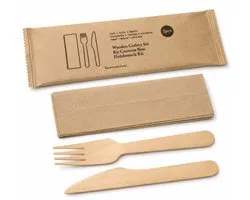 Pomebio houten bestekset - 3 in 1 (mes, vork, servet) bestekzakje - 50 st