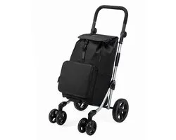 Chariot de courses 4 roues Packaway - Chariot de courses de luxe avec compartiment réfrigéré, frein central et poignée réglable - 60 litres - Noir