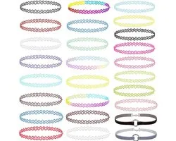 halsketting, 26 stuks, choker-halsketting, tattoo-ketting, elastisch, rekbaar, tattoo, stretch, choker, ketting, set, modesieraden voor vrouwen, kleurrijke tattoo-halsketting,