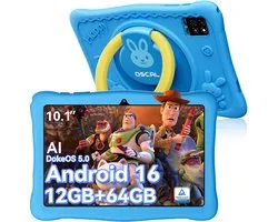 OSCAL KIDO2 Tablet - 12GB RAM - 64GB ROM - 10.1 inch - 6600mAh - Android 16 - Ouderlijk Toezicht App - Oogzorgmodus - Inclusief Beschermhoes - Blauw