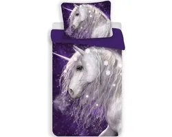 Unicorn Dekbedovertrek paars - Eenpersoons - 140 x 200 cm - Katoen
