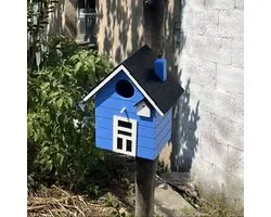 Nichoirs colorés pour oiseaux - Adaptés comme décoration mais aussi comme nichoir pour moineau, mésange charbonnière ou mésange bleue, le nichoir Birdhouse peut être suspendu ou posé à l'extérieur - en bois - couleur bleu foncé, dimensions. 17 12 20
