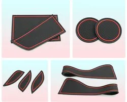 Rubberen Auto Matten voor C-HR 2016-2023 - Antislip Interieur Matten voor Console, Deur en Cupholder - Accessoires voor Armsteun en Opbergruimte (Rood)