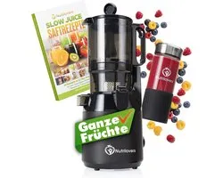 Nutrilovers sapcentrifuge NUTRI-PRESS MAX Hele vruchten persen Slow Juicer Slow Juicer koude pers met XXL 135 mm opening, BPA-vrij incl. sapfles, Slow Juice receptenboek