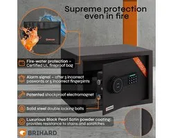 Coffre-fort biométrique Brihard Black Pearl - avec serrure électronique et empreinte digitale - 1 pièce - 30 empreintes digitales enregistrées