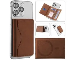 Portefeuille magnétique marron compatible avec Apple iPhone 12/13/14/15/16/17 (Plus/Pro/Max) ou coque avec MagSafe | Porte-cartes magnétique / porte-cartes à 5 emplacements | Support / support de téléphone pliable pour femmes et hommes