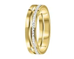 Lucardi Ringen  - Stalen ring goldplated 2rij met kristal