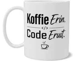 Grappige IT Mok met Nederlandse Tekst - Koffie Erin. Code Eruit. - Koffiemok Cadeau Programmeur & Software Developer - Wit - Dubbelzijdig Bedrukt