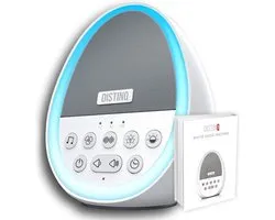 DistinQ White Noise Machine - Witte Ruis Slaaptrainer voor Baby - Slaaphulp met 8 verschillende kleuren LED verlichting en 29 rustgevende geluiden