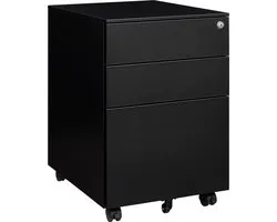 Caisson à tiroirs mobile OrangeLabel noir (RAL9005) avec 3 tiroirs dont 1 tiroir pour dossiers suspendus