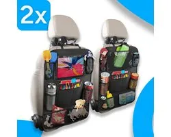 Autostoel Organizer - Tas met Opbergvakken - Universele Tablet / iPad Houder voor Kinderen op Auto Achterbank - Boeken, Kabels, Drinkbekers en meer - Hoofdsteun Hoes - Zwart (2-Pack)